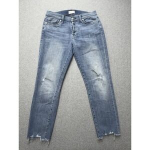 7 For All Mankind Josefina Boyfriend Jeans Womens 29 Blue Distressed Raw Hem